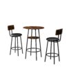 3 Piece Round Dining Table, Two-Level Small Dining Table With Storage, Bar Table, Two Upholstered Bar Chairs With Backrest - Antique Brown / Black - Image 3