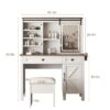 Rustic Farmhouse Makeup Vanity Desk With Sliding Mirror, LED Lights, And Charging Socket - White - Image 3