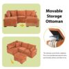 Convertible Sofa Bed Sectional Sofa Sleeper L-Shaped Sofa With A Storage Ottoman, Two Pillows, Two Power Sockets And Two USB Ports For Living Room - Orange - Image 4