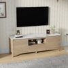 Modern TV Stand With LED Lights Entertainment Center TV Cabinet With Storage For Up To 80" For Gaming Living Room Bedroom - Natural Wood Wash - Image 2