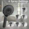 High Pressure Shower Heads 6 Spray Mode Handheld Shower With 60" Stainless Steel Hose - Matte Black - Image 6