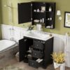 Bathroom Vanity With Sink, Modern Elegant Bathroom Storage Cabinet With 3 Drawers And Adjustable Shelves, Freestanding Vanity Set With Mirror Cabinet, Single Sink Bathroom Vanity - Black - Image 21