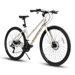 A28250 700Cx35 Road Bike With Aluminum Alloy Wheels, 21 Speed Gear System, Disc Brakes, Wide Tires, Ideal For Urban Commuting And Student Transportation - Cream