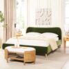 Roman - King Curved Headboard Upholstered Platform Bed - Olive Green - Image 7