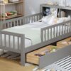 Twin Size Bed With Headboard Storage Rack, 2 Under Bed Drawers, 3 - Side Guardrails For Safety And Security - Gray - Image 20