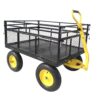 Steel Garden Cart, Heavy Duty 1400 Lbs Capacity, With Removable Mesh Sides To Convert Into Flatbed, Utility Metal Wagon With 2-In-1 Handle And 16 In Tires, Perfect For Garden, Farm, Yard - Black - Image 10