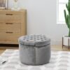 Elegant Round Ottoman Footstool With Velvet Upholstery And Studded Rim - Gray - Image 3