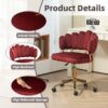 Velvet Home Office Desk Chair, Modern Cute Computer Chair With Swivel Wheels, Height Adjustable - Wine Red - Image 7