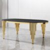 Glass Top Oval Dining Table With Gold Stainless Steel Base For 8 Seats - Gold / Black - Image 2
