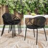 Modern Simple Art Style Patio Dining Chairs With Breathable Design, Metal Legs And Plastic Backrest (Set of 2) - Black - Image 6
