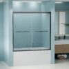 Double Sliding Bathtub Shower Door, Semi Frameless Bypass Tub Door, 1 / 4" (6Mm) Tempered Glass With Explosion - Proof Film, Adjustable Aluminum Alloy Frame - Matte Black - Image 9