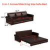 Pull Out Sofa Bed, 3 In 1 Faux Leather Convertible Sleeper Sofa With Nailhead Trim & Rolled Arm Multifunctional Sofa Bed For Living Room - Dark Brown - Image 3