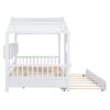 Full Size House Bed With Trundle, Modern Design For Kids With Storage Shlef - White - Image 10