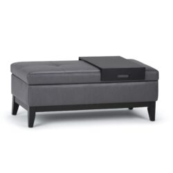 Oregon - Storage Ottoman Bench With Tray - Stone Gray