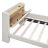 Queen & Twin Long Size Upholstered Platform Bed, Mother & Child Bed With Hydraulic Storage System, Drawer Box, Bedhead Storage Shelf And 2 Pairs Of Sockets & USB Ports - Beige - Image 9