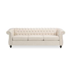 Chesterfield Style 3 Seater Sofa With Deep Button Tufting - Beige