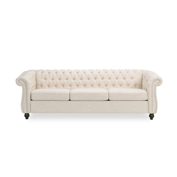 Chesterfield Style 3 Seater Sofa With Deep Button Tufting - Beige