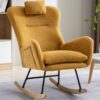35.5" Rocking Chair With Pocket, Soft Teddy Fabric Rocking Chair For Nursery, Comfy Wingback Glider Rocker With Safe Solid Wood Base For Living Room Bedroom Balcony - Turmeric - Image 15