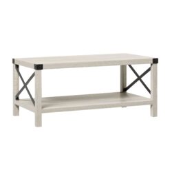 Farmhouse Metal X Coffee Table With Lower Shelf - Stone Gray