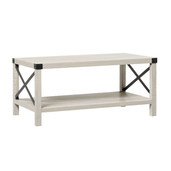 Farmhouse Metal X Coffee Table With Lower Shelf - Stone Gray