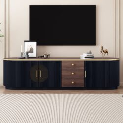 Modern Minimalist TV Stand For TVs Up To 80", Entertainment Center With 3 Drawers And 1 Shelf, Metal Handles And 2 Cabinets For Living Room - Black