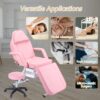 72.8" Massage Salon Tattoo Chair With Two Trays Esthetician Bed With Hydraulic Stool, Multi-Purpose 3-Section Facial Bed Table, Adjustable Beauty Barber Spa Beauty Equipment - Pink - Image 4