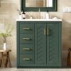 Bathroom Vanity With Ceramic Sink Combo, Frame Bathroom Storage Cabinet, Freestanding Vanity Set With 3 Drawers & Soft Closing Doors - Green - Image 27