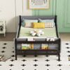 Twin Bed With Headboard, Footboard, Safeguards, Built-In Bed-End Book Storage Rack - Gray - Image 5