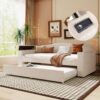 Twin Size Upholstered Daybed With Storage Armrests, Trundle And Latest Integrated Bluetooth Audio System - Beige - Image 11