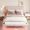 Queen Size Upholstered Hydrualic Platform Floating Bed With LED Light And USB Port - Pink - Image 23