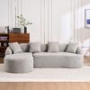 Compression Sofa: Combining Chaise Longue With 3 Seater, Wood Grain Chenille Fabric, Full Sponge Compression Sofa, Combined Sofa With 4 Pillows For Living / Home Furniture / Apartment - Gray - Image 27
