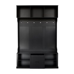 Hall Tree With 6 Hooks, Coat Hanger, Entryway Bench, 3 In 1 Design, A Spacious Drawer For Entrance, Living Room - Black