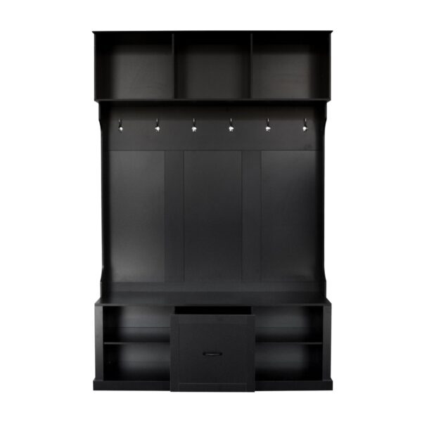 Hall Tree With 6 Hooks, Coat Hanger, Entryway Bench, 3 In 1 Design, A Spacious Drawer For Entrance, Living Room - Black