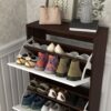 Modern Freestanding Shoe Storage Cabinet With 3 Flip Drawers - White / Walnut - Image 9