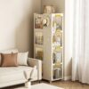 4 Tier Rolling Storage Bookcase With Wheels And Large Capacity Storage Bins - Cream - Image 2