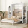Full Size Murphy Wall Bed With Shelves And LED Lights - White - Image 23