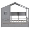 Twin Size House Bed With 2 Drawers, Kids Bed With Storage Shelf - Gray - Image 3