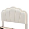 Twin Size Upholstered Flower-Shape Bed, Elegant Flowers Headboard With LED Light Strip, Sherpa Fabric Platform Bed With Slats Support - White - Image 7