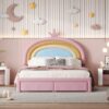 Full Size Upholstered Rainbow Design Bed, Velvet Princess Platform Bed With Storage Drawer, No Box - Spring Needed - Colorful / Pink - Image 2