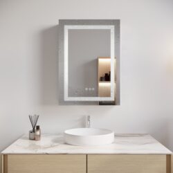 26" X 20" Bathroom Medicine Cabinet With LED Mirror, Anti-Fog, Waterproof, 3000K~6000K Single Door Lighted Bathroom Cabinet With Touch Swich, Dimmable, Recessed Or Surface Mount (Left Door) - Silver