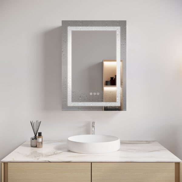 26" X 20" Bathroom Medicine Cabinet With LED Mirror, Anti-Fog, Waterproof, 3000K~6000K Single Door Lighted Bathroom Cabinet With Touch Swich, Dimmable, Recessed Or Surface Mount (Left Door) - Silver
