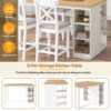 Solid Wood Farmhouse Counter Height Dining Table Set With 3 Tier Storage Shelves, Upholstered Dining Chairs For 4, 5 Piece - White - Image 4