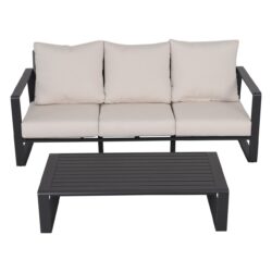 3 Seat Sofa With Rectangular Coffee Table, American Cloth Cushion Tino Tino - Milky White