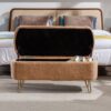 Storage Ottoman Bench For End Of Bed Gold Legs, Modern Camel Faux Fur Entryway Bench Upholstered Padded With Storage For Living Room Bedroom - Camel - Image 8