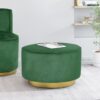 Round Velvet Ottoman, Upholstered Foot Stool For Living Room, Entryway - Emerald - Image 2