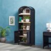 Modern 3 Shelf Open Arched Bookcase Cabinet - Black - Image 9