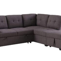 Katie - Linen Sleeper Sectional Sofa With Storage Ottoman, Storage Arm - Brown