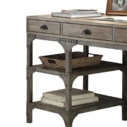 Gorden - Weathered Antique Metal Writing Desk - Oak