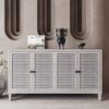 Accent Cabinet 4 Shutter Door Wooden Cabinet Sideboard Buffet Server Cabinet Storage Cabinet, For Living Room, Entryway, Hallway, Office, Kitchen And Dining Room - Distressed White - Image 3