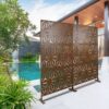 Freestanding Decorative Metal Privacy Screen For Deck Balcony Patio - Brown, Steel, 76" H X 48" W - Image 12